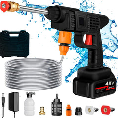 Cordless Car Washer High Pressure Gun - Car Washing 48V Rechargeable Electric Pressure Washer Gun Bike, Car Washing Pump, Portable Car Washer with Adjustable 3 in 1 Nozzle and 5M Pipe. Black GenzVybs